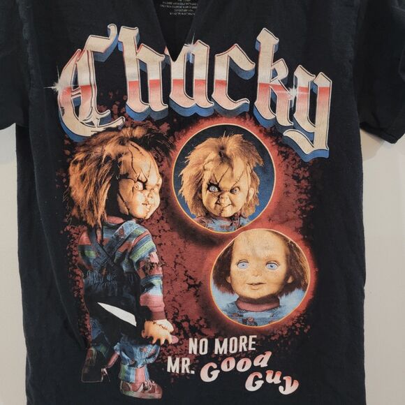 Chucky Childs Play Womens Top Size Small Graphic T Shirt Black Horror 80S Movie - Picture 3 of 6